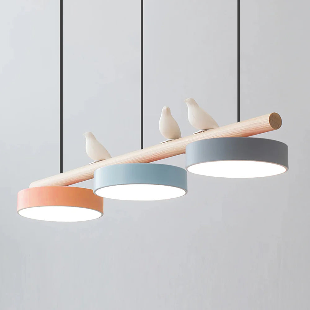 Parallel Beam Pendant Lamp with Bird Figures