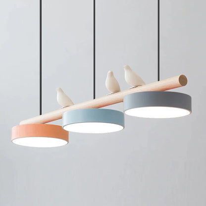 Parallel Beam Pendant Lamp with Bird Figures