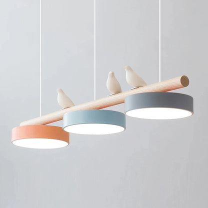 Parallel Beam Pendant Lamp with Bird Figures