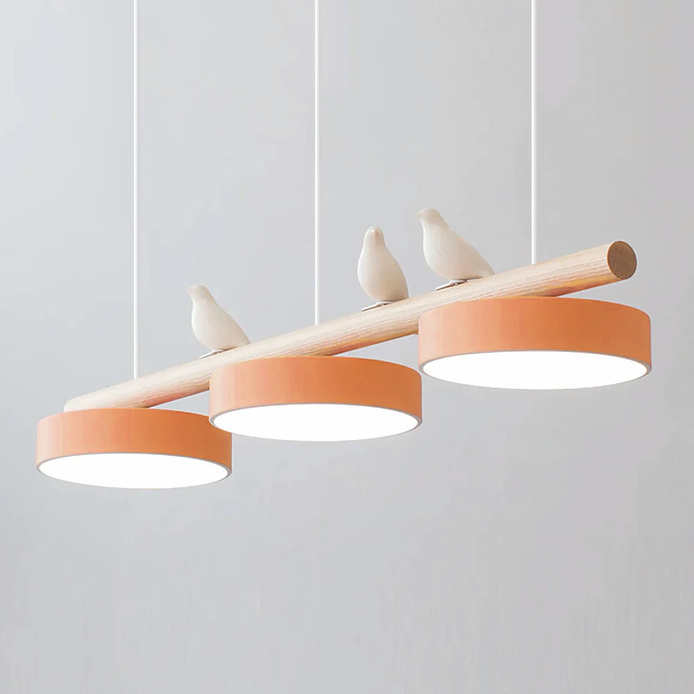 Parallel Beam Pendant Lamp with Bird Figures