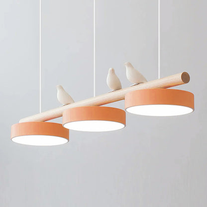 Parallel Beam Pendant Lamp with Bird Figures
