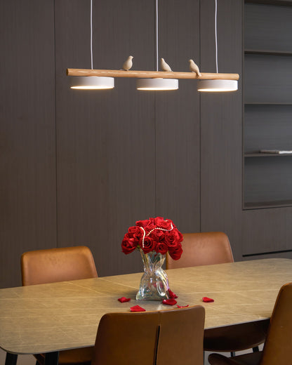 Parallel Beam Pendant Lamp with Bird Figures