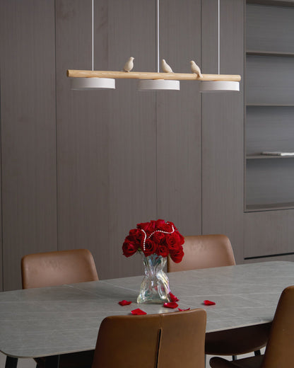 Parallel Beam Pendant Lamp with Bird Figures