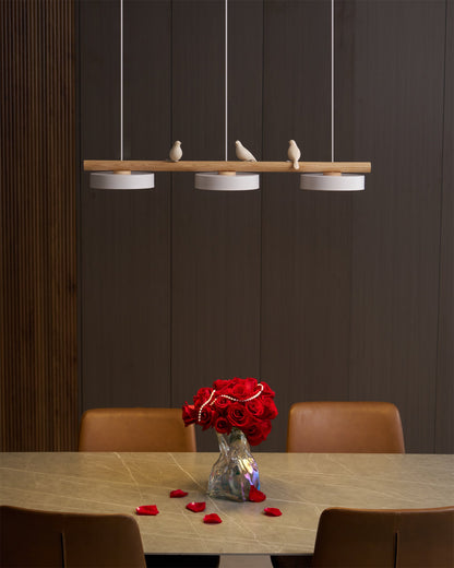 Parallel Beam Pendant Lamp with Bird Figures