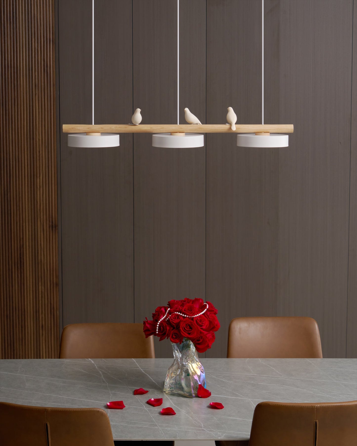 Parallel Beam Pendant Lamp with Bird Figures