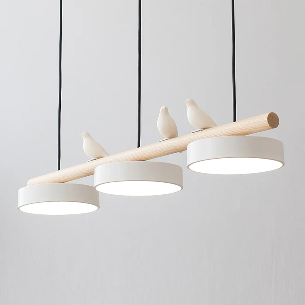 Parallel Beam Pendant Lamp with Bird Figures
