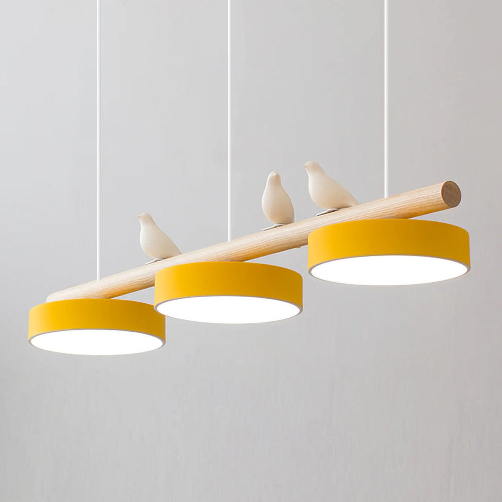 Parallel Beam Pendant Lamp with Bird Figures