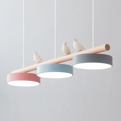 Parallel Beam Pendant Lamp with Bird Figures