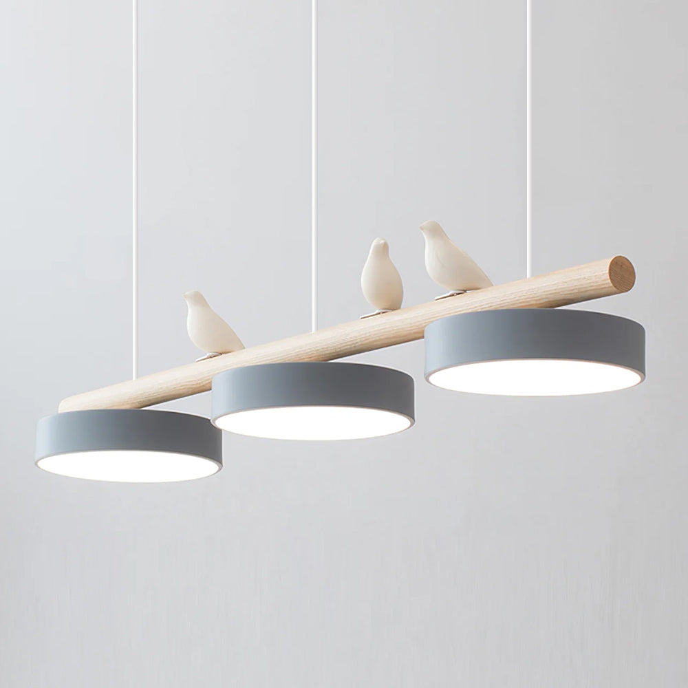 Parallel Beam Pendant Lamp with Bird Figures
