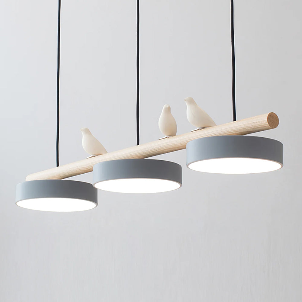Parallel Beam Pendant Lamp with Bird Figures