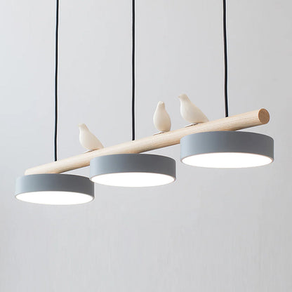 Parallel Beam Pendant Lamp with Bird Figures