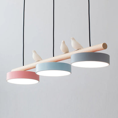 Parallel Beam Pendant Lamp with Bird Figures
