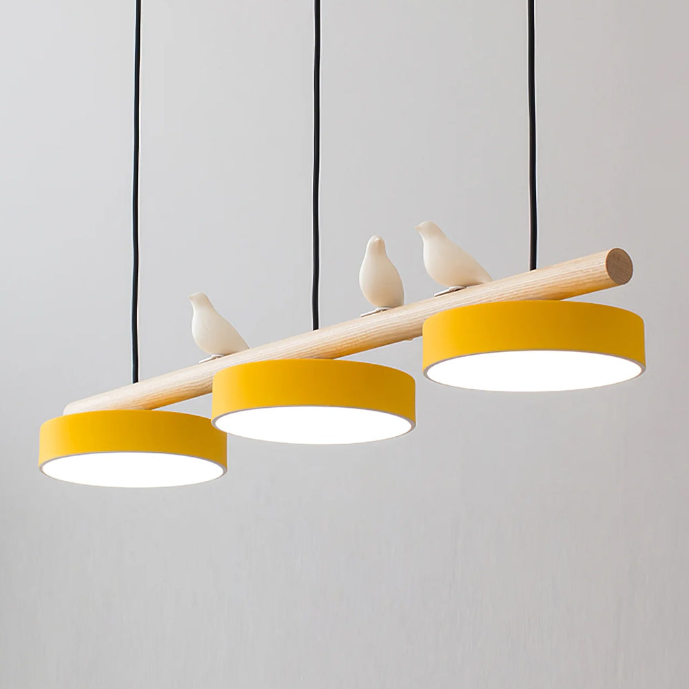 Parallel Beam Pendant Lamp with Bird Figures