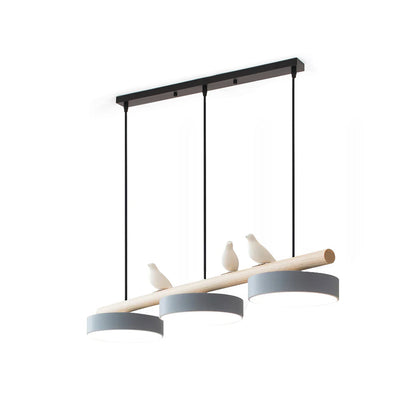 Parallel Beam Pendant Lamp with Bird Figures