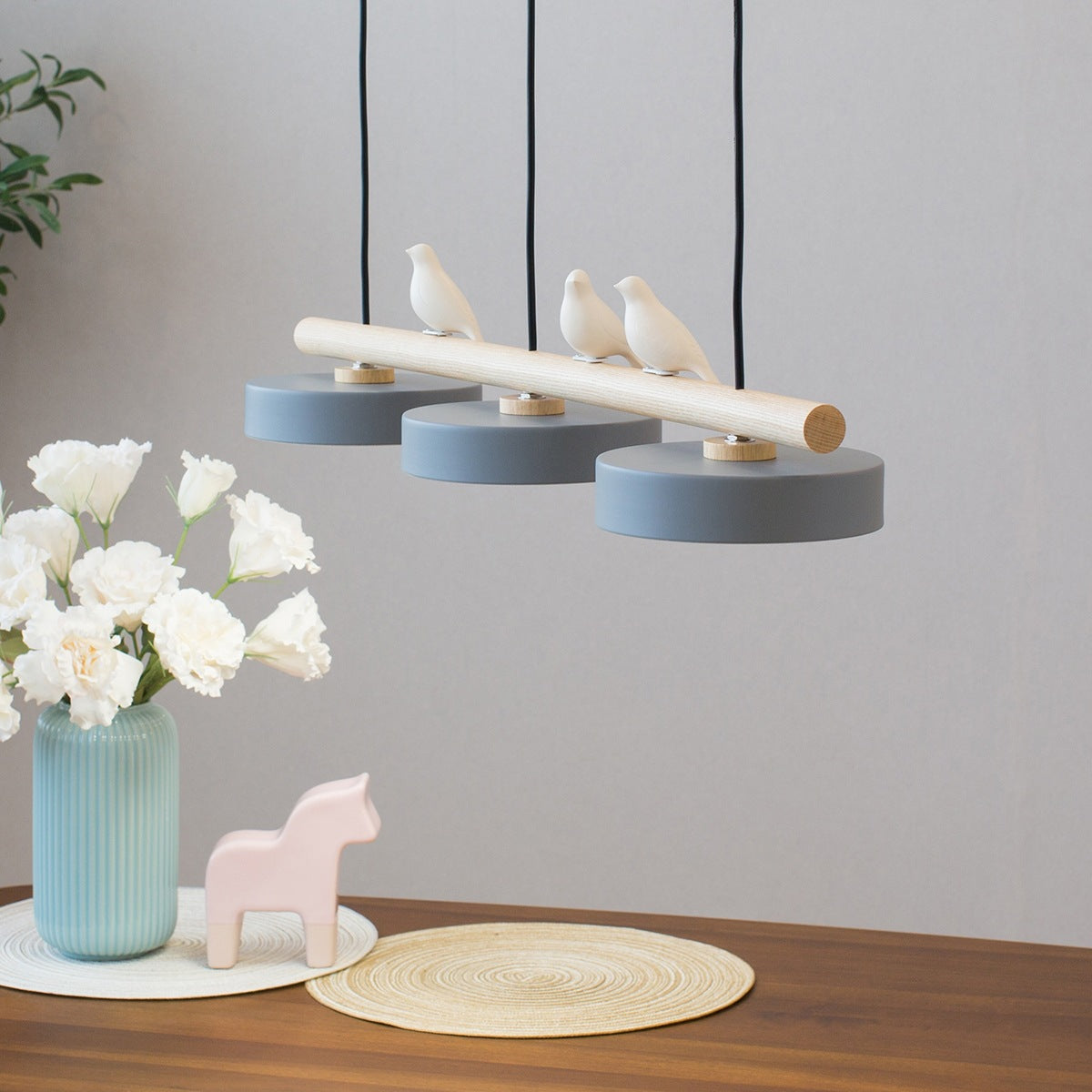 Parallel Beam Pendant Lamp with Bird Figures