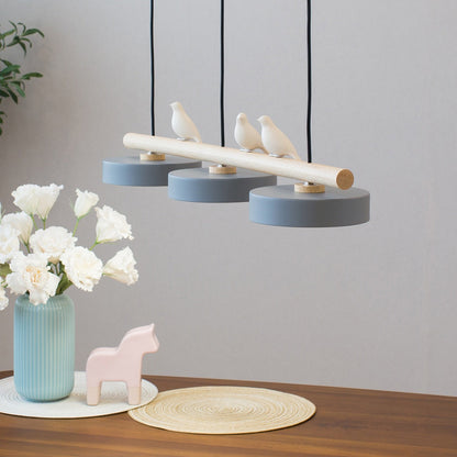 Parallel Beam Pendant Lamp with Bird Figures