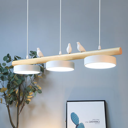 Parallel Beam Pendant Lamp with Bird Figures