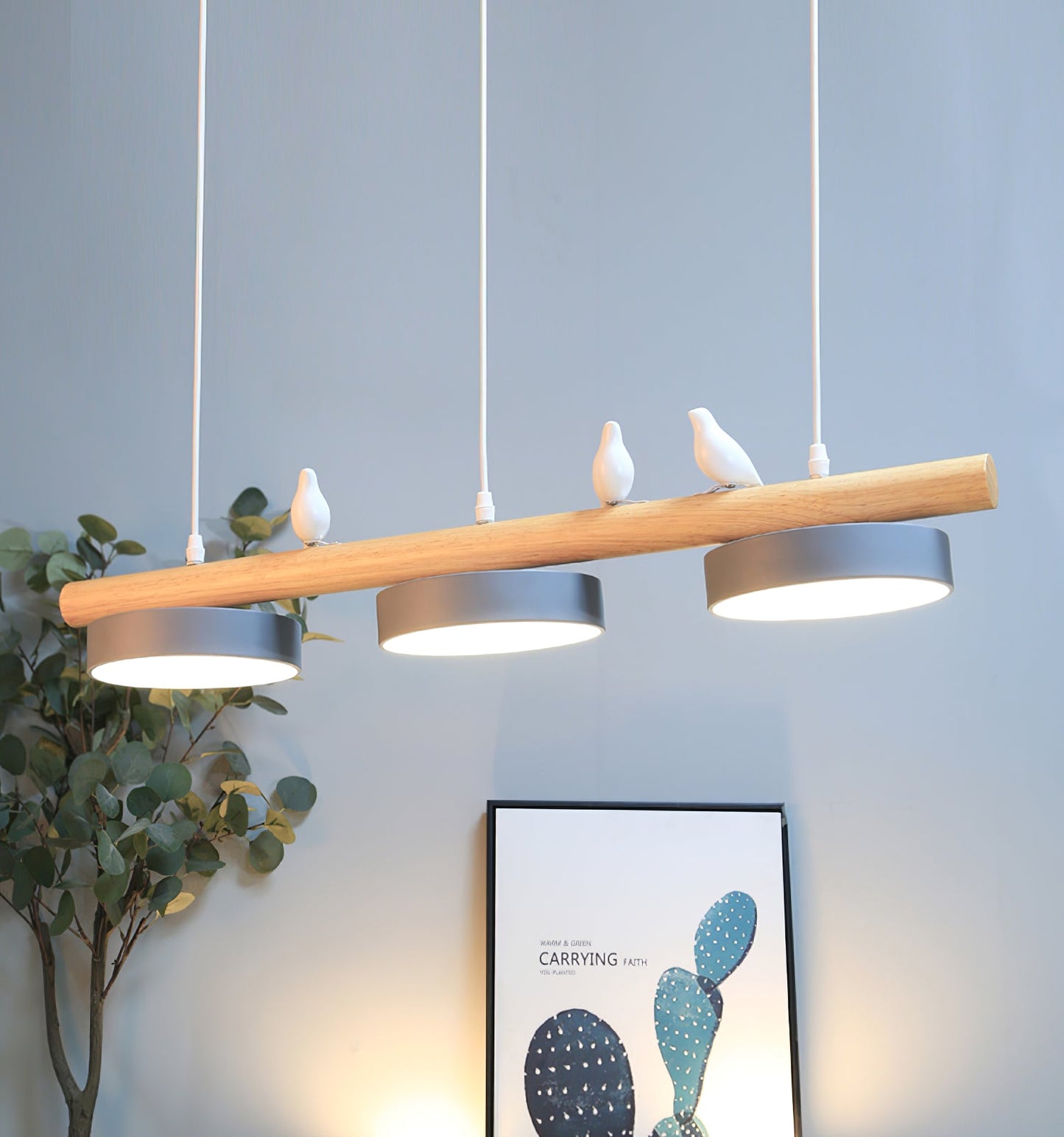 Parallel Beam Pendant Lamp with Bird Figures