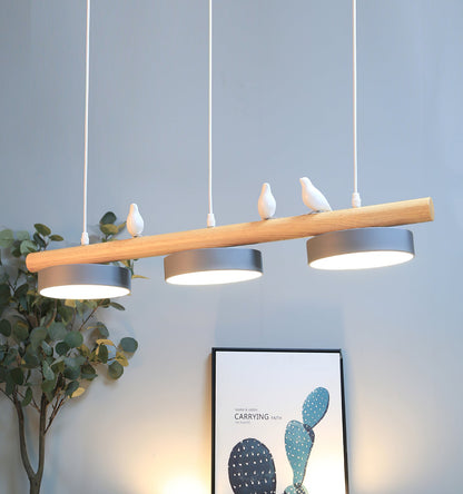 Parallel Beam Pendant Lamp with Bird Figures