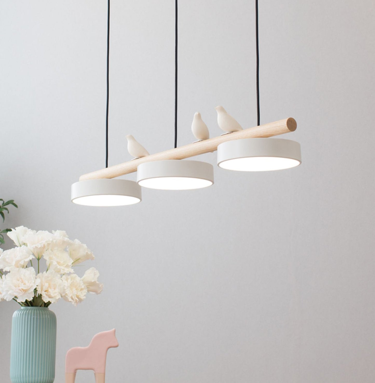 Parallel Beam Pendant Lamp with Bird Figures