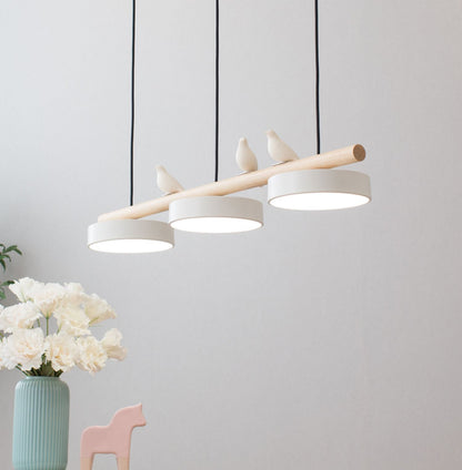 Parallel Beam Pendant Lamp with Bird Figures