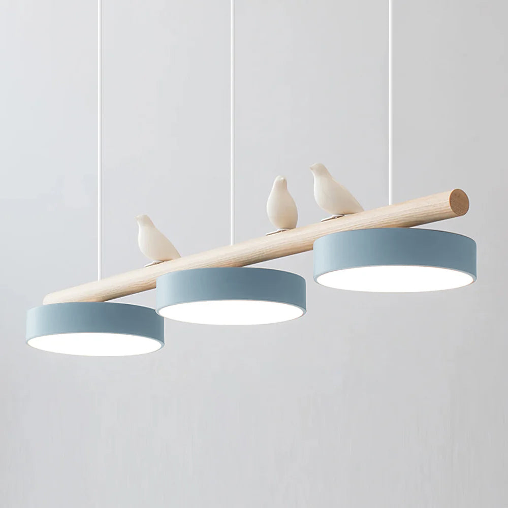 Parallel Beam Pendant Lamp with Bird Figures