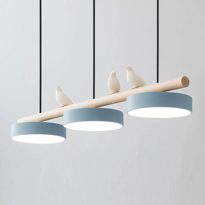 Parallel Beam Pendant Lamp with Bird Figures