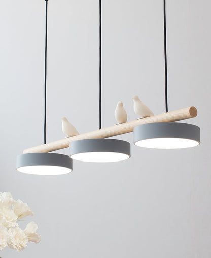 Parallel Beam Pendant Lamp with Bird Figures