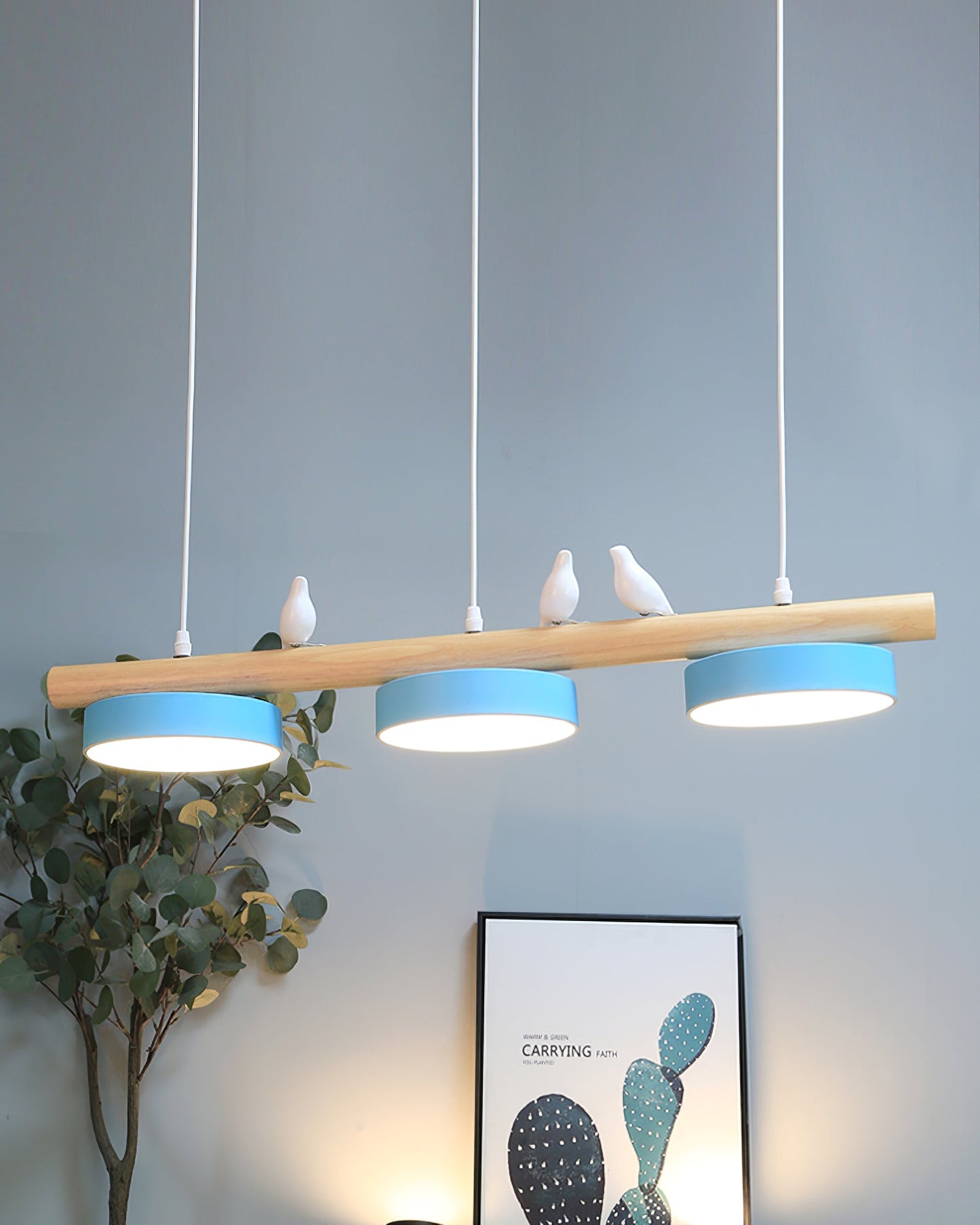 Parallel Beam Pendant Lamp with Bird Figures