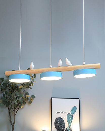 Parallel Beam Pendant Lamp with Bird Figures