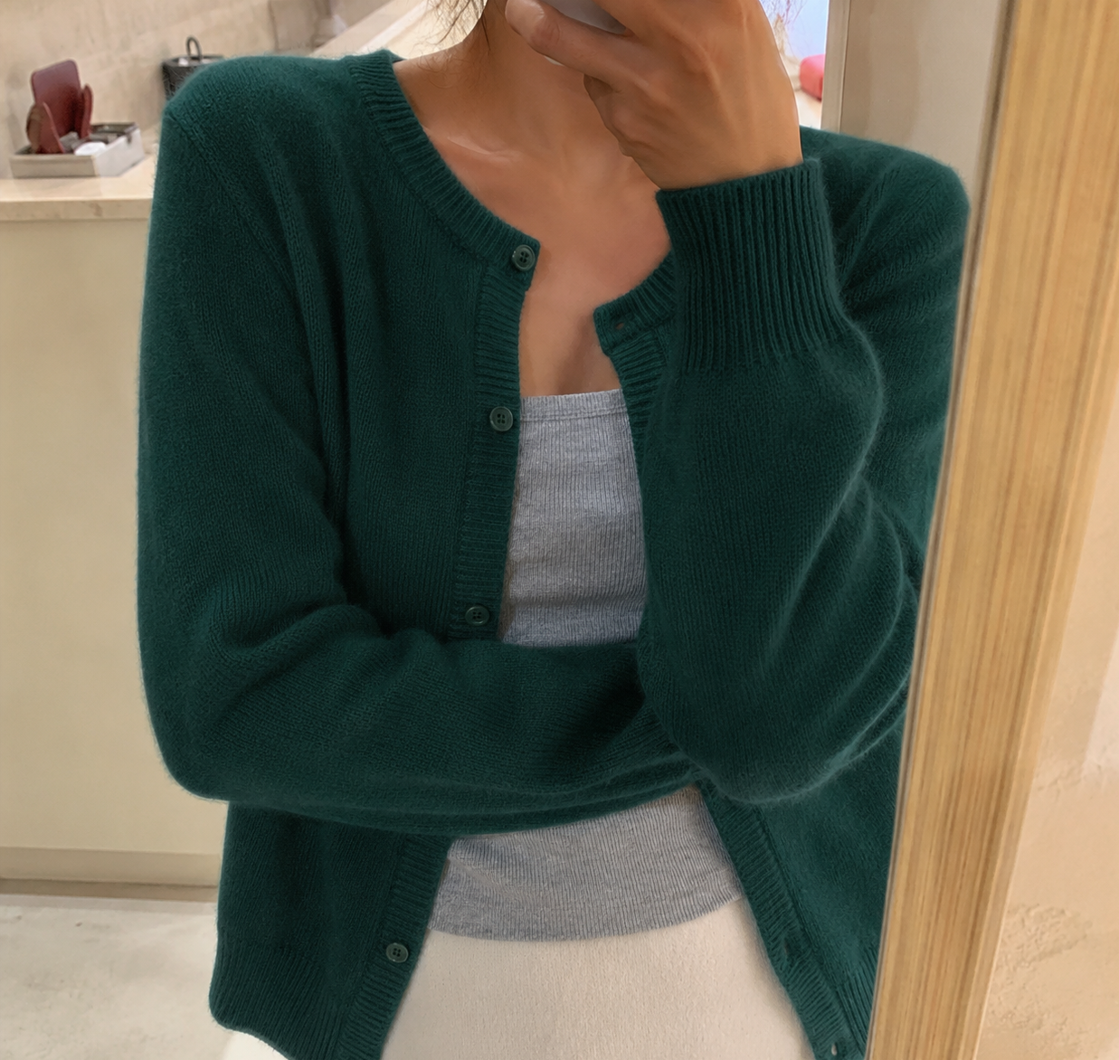 Round Neck Button Front Fluffy Knit Cardigan