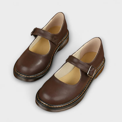 Rounded Low Heel Buckled Strapped Shoes