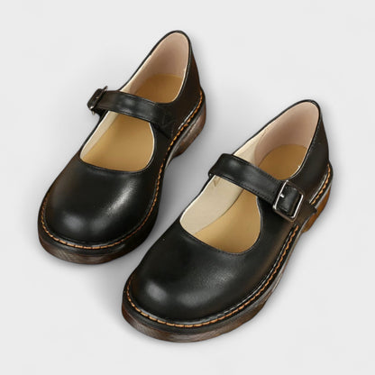 Rounded Low Heel Buckled Strapped Shoes