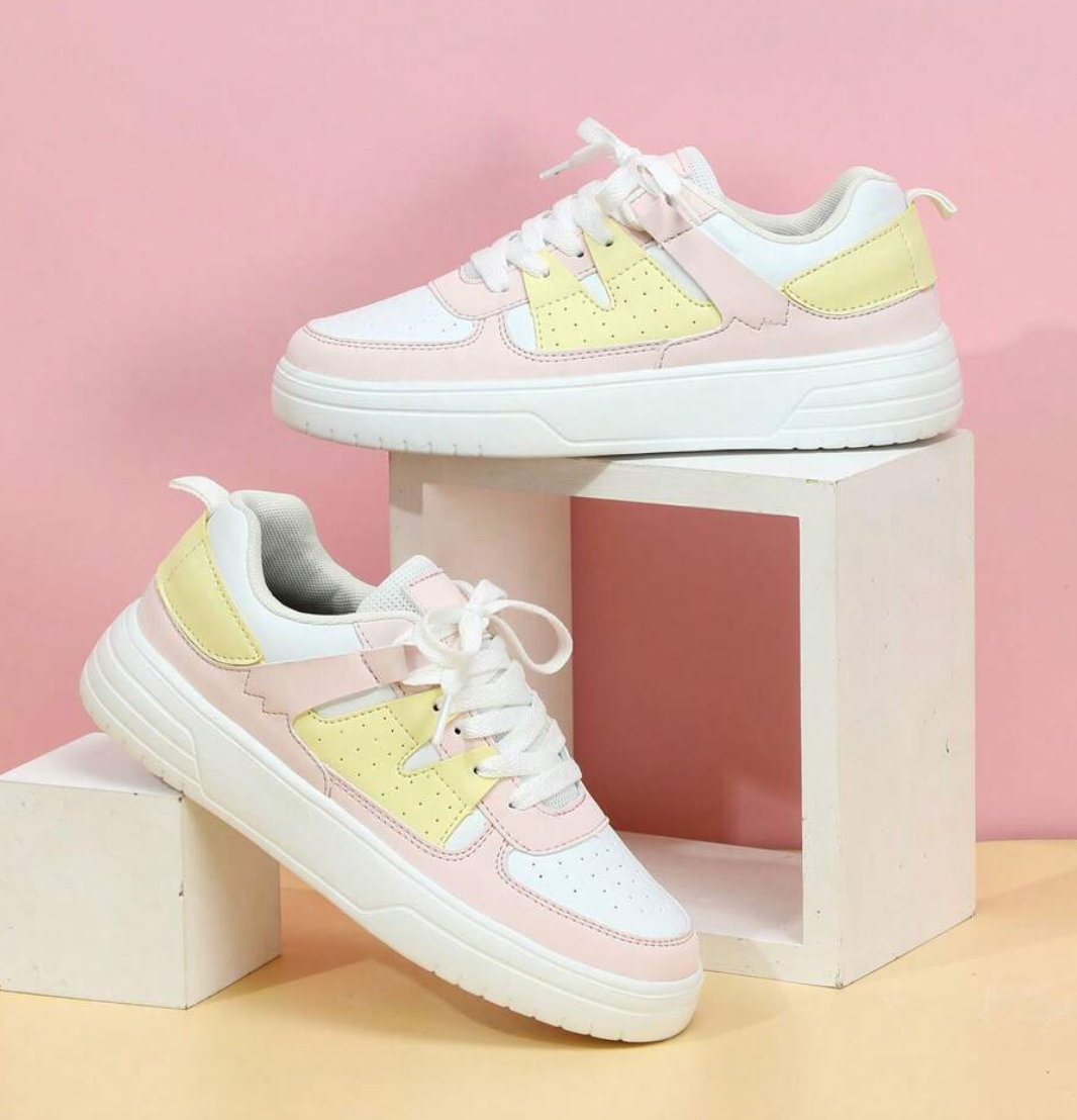 Lace Up Thick Sole Perforated Panel Sneakers