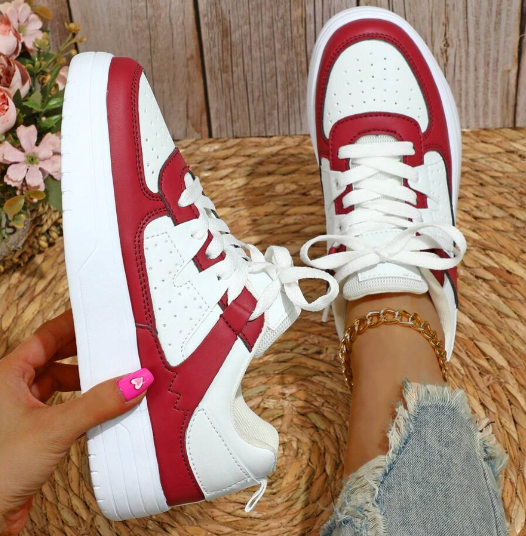 Lace Up Thick Sole Perforated Panel Sneakers