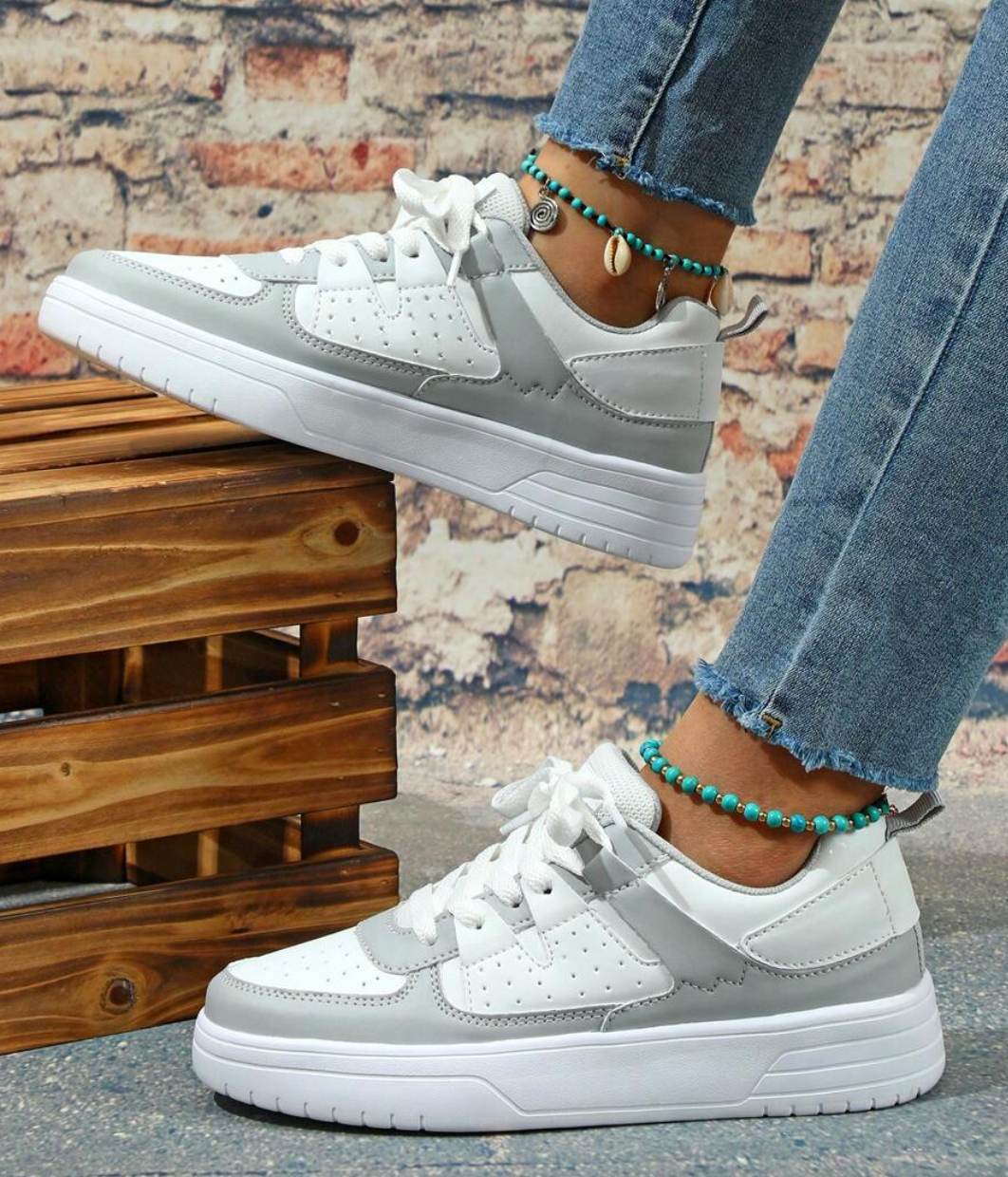 Lace Up Thick Sole Perforated Panel Sneakers