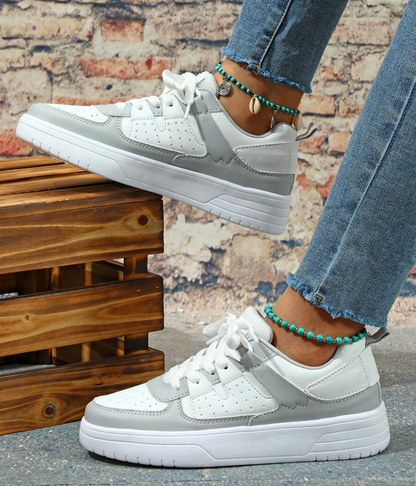 Lace Up Thick Sole Perforated Panel Sneakers