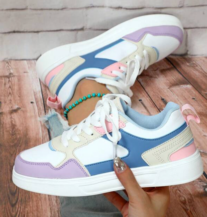 Lace Up Thick Sole Perforated Panel Sneakers