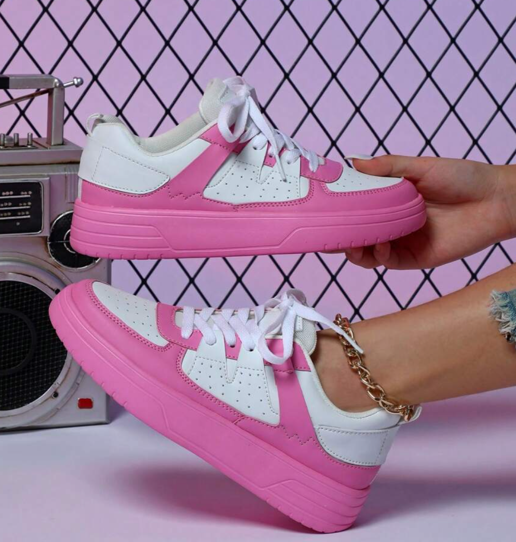 Lace Up Thick Sole Perforated Panel Sneakers