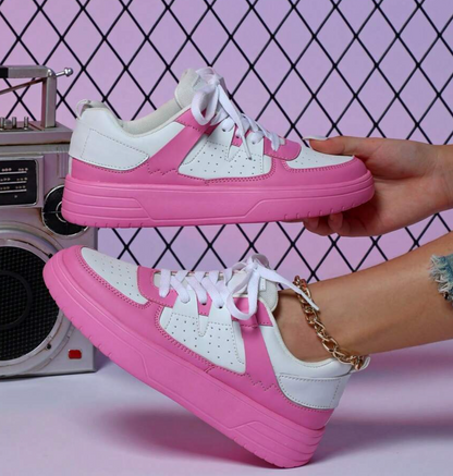 Lace Up Thick Sole Perforated Panel Sneakers