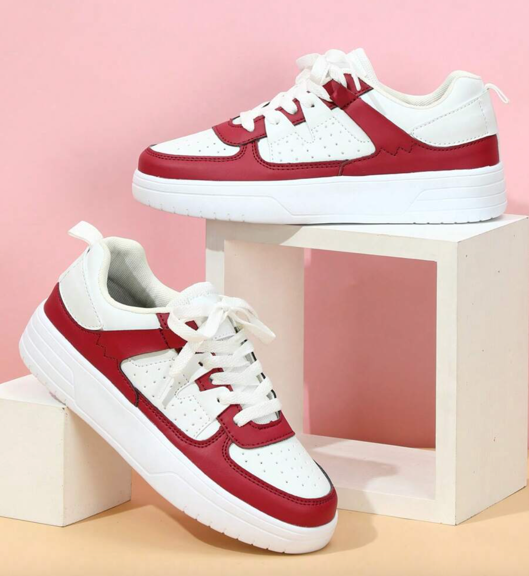 Lace Up Thick Sole Perforated Panel Sneakers