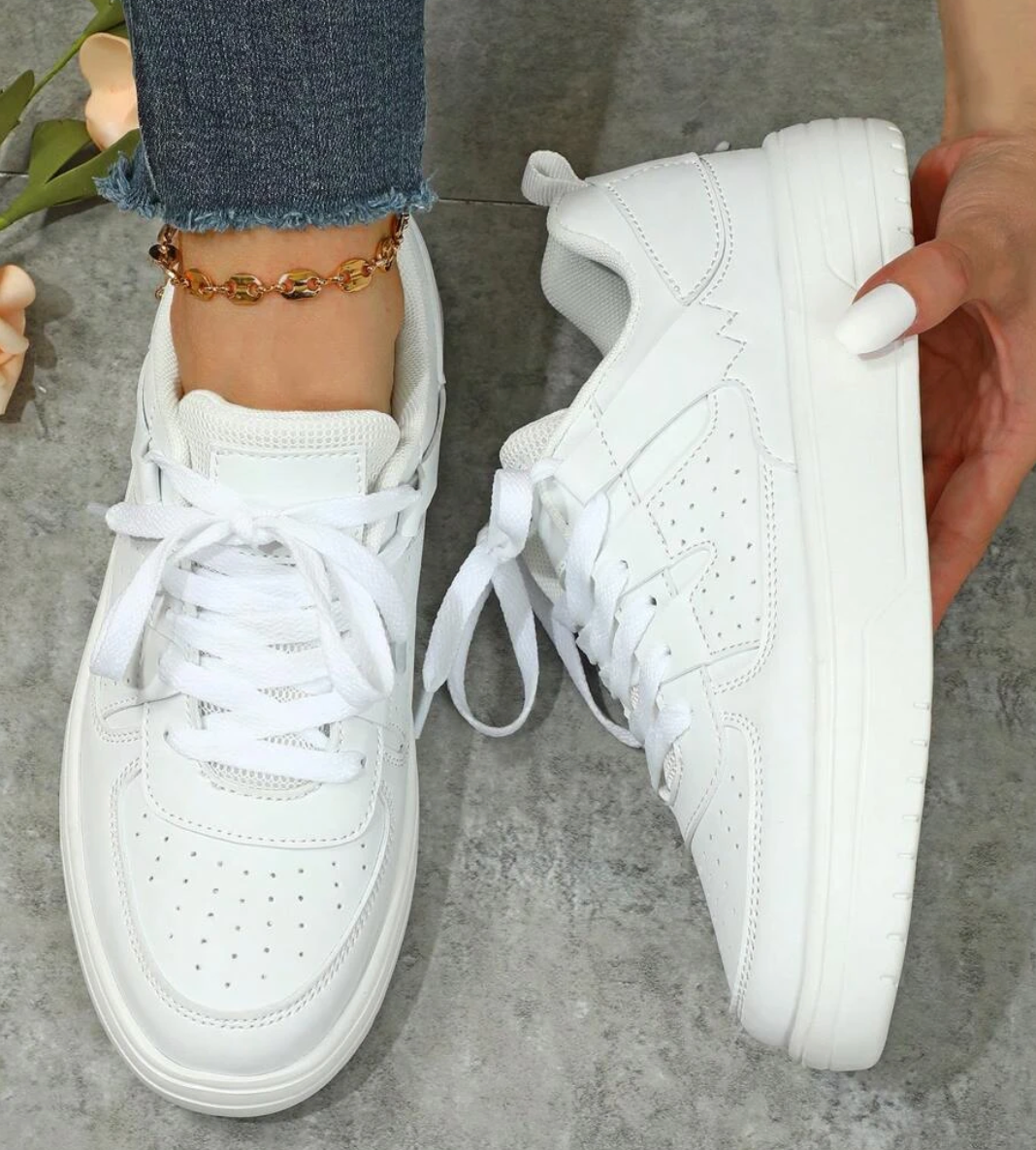 Lace Up Thick Sole Perforated Panel Sneakers