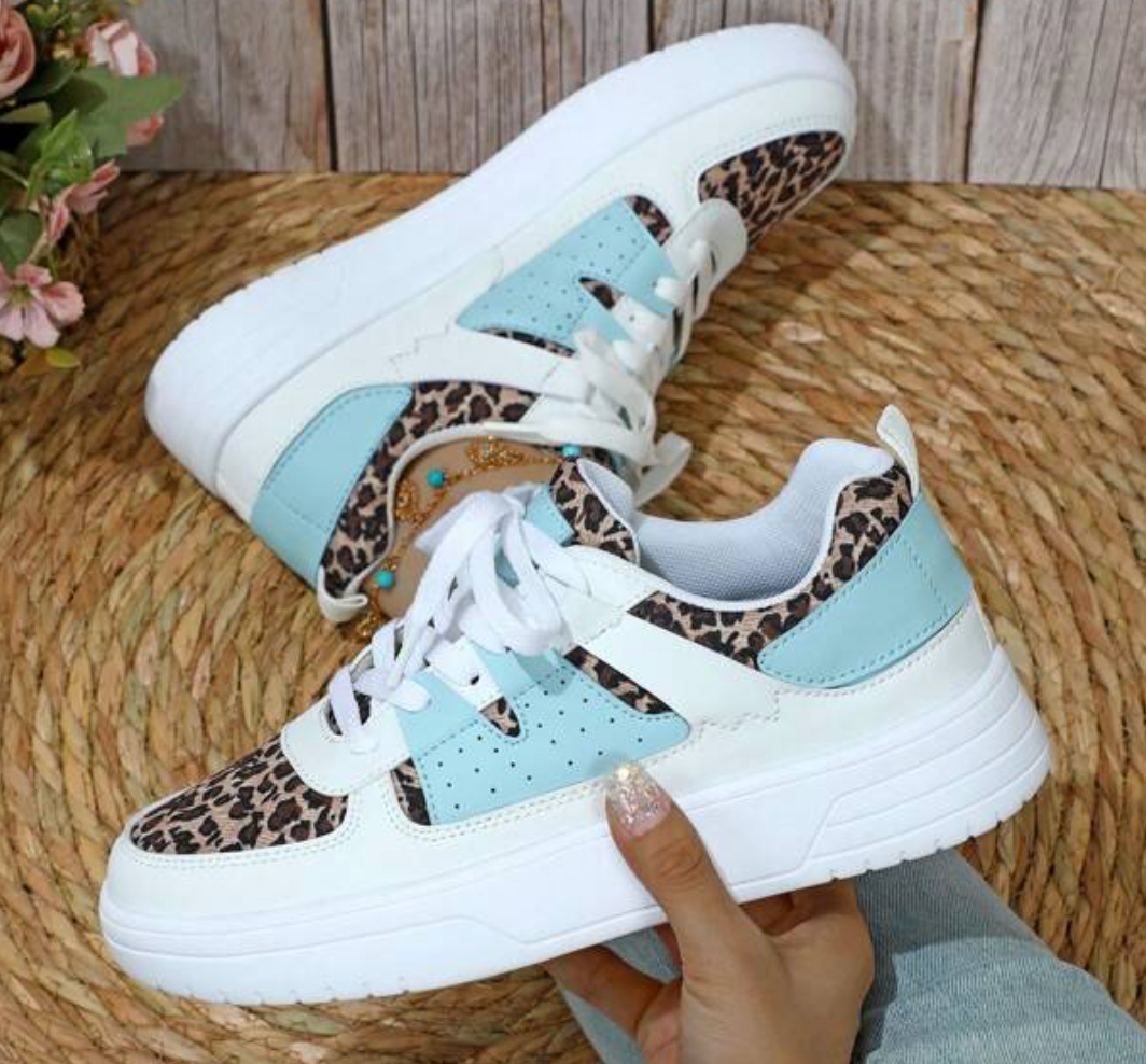 Lace Up Thick Sole Perforated Panel Sneakers
