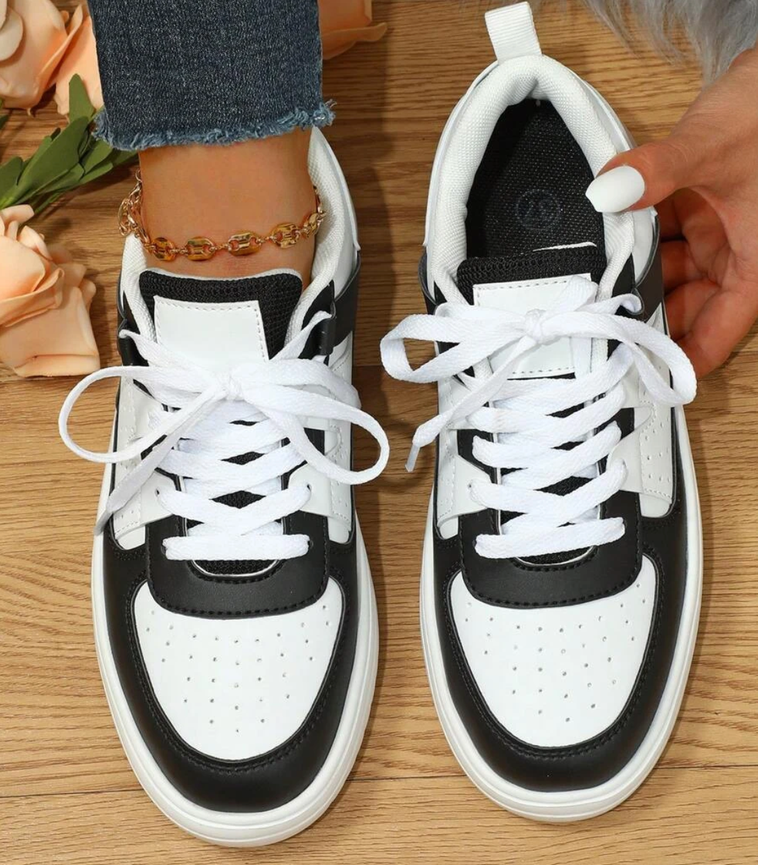 Lace Up Thick Sole Perforated Panel Sneakers