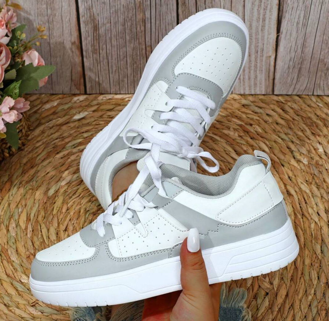 Lace Up Thick Sole Perforated Panel Sneakers