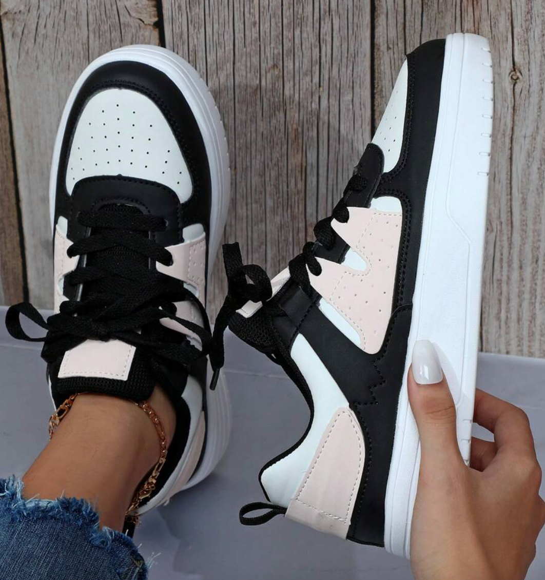 Lace Up Thick Sole Perforated Panel Sneakers