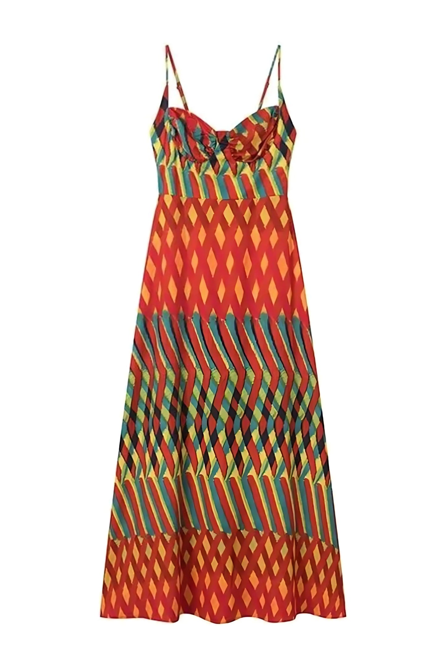 Spaghetti Strap Patterned Pleated Maxi Dress