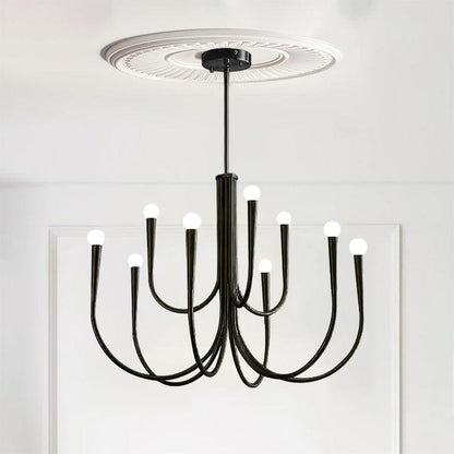 Brass Candle Style Chandelier with Curved Arms