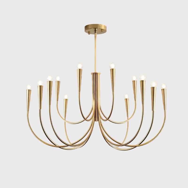 Brass Candle Style Chandelier with Curved Arms