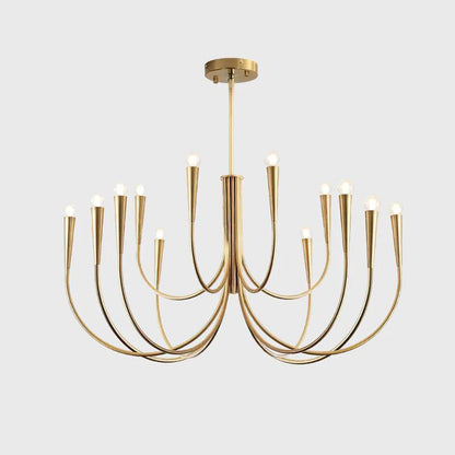 Brass Candle Style Chandelier with Curved Arms
